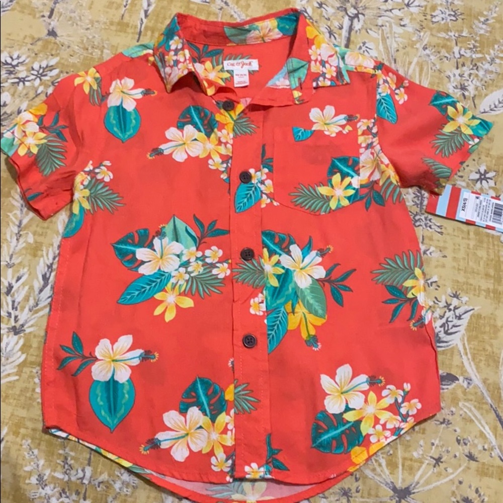Flowery short sleeve button down shirt